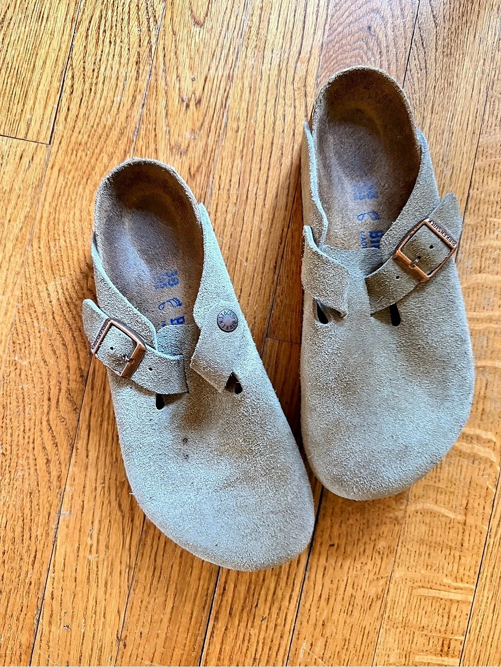 Birkenstock Boston Taupe Suede Leather Clogs Size 39